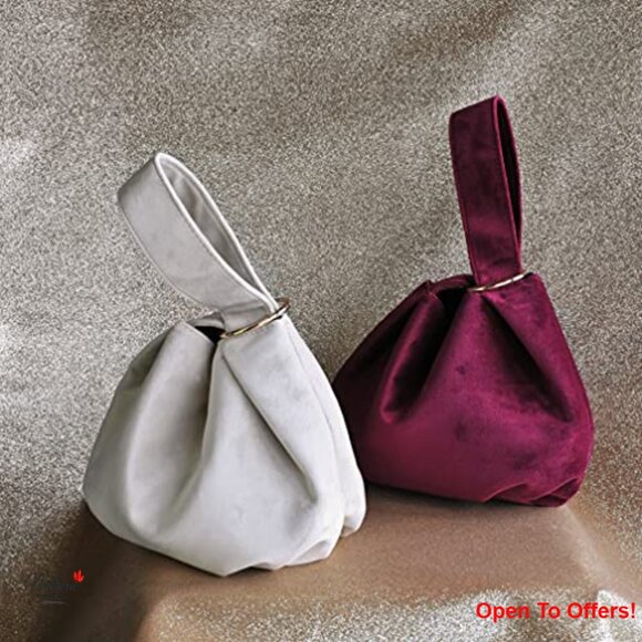 Velvet Top Handle Bag Wristlet Clutch with Magnetic Snap - Picture 6 of 6